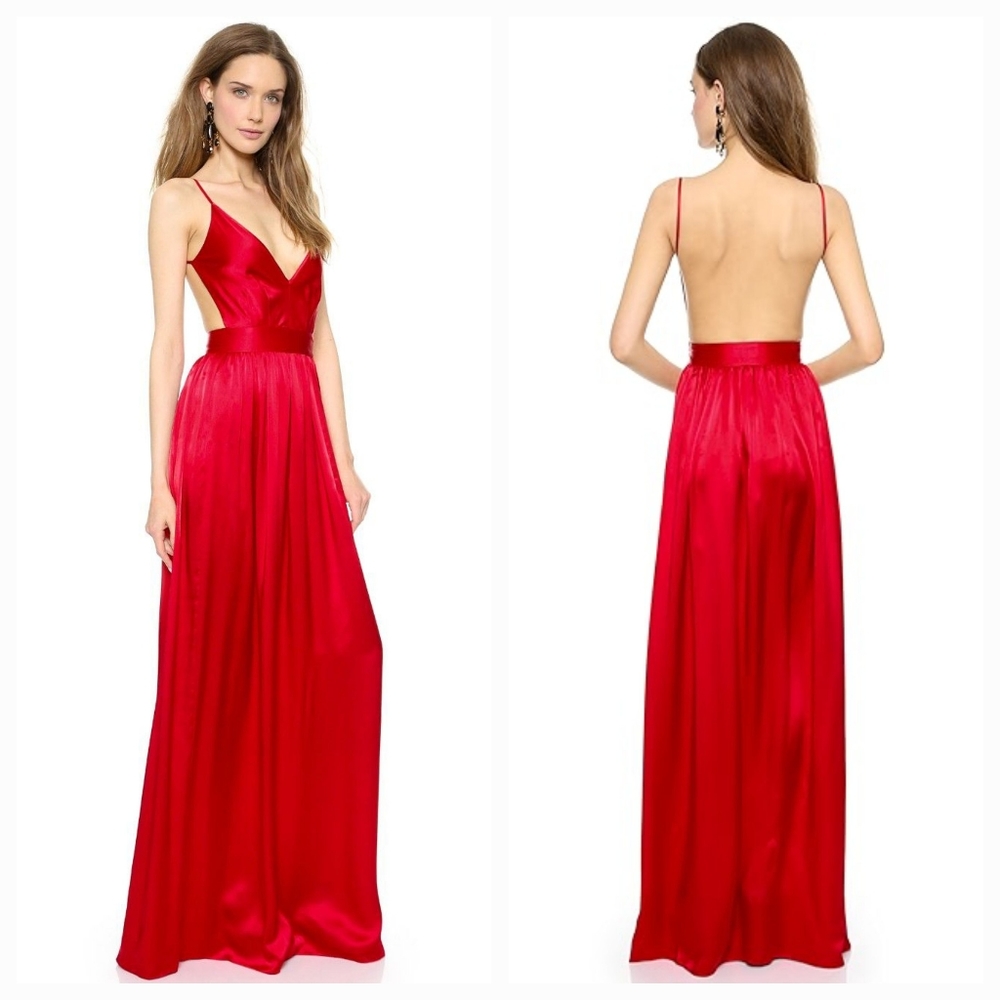 Elegant 100% Silk Red Maxi Dress - Picture 2 of 11